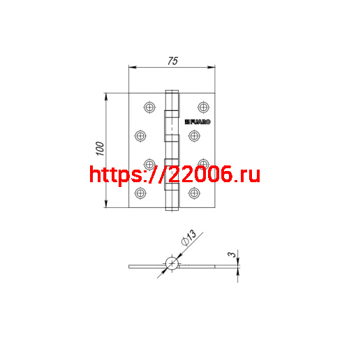 Петля Fuaro (Фуаро) универсальная IN6400U PB (4BB 150x95x3) латунь фото 3