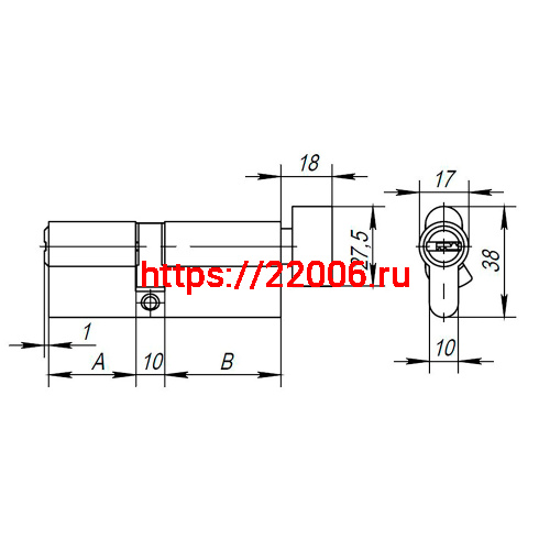 Цилиндровый Ajax (Аякс) механизм (AX202/100) AX2002Knob100 (45+10+45) CP хром с вертушкой фото 3