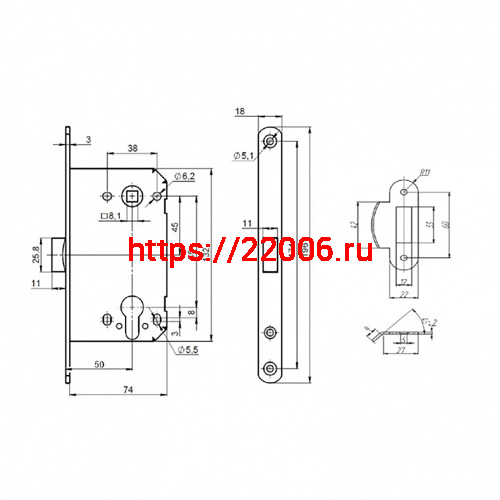 Корпус Punto (Пунто) замка PL85-50/BL SN (мат.никель) фото 3