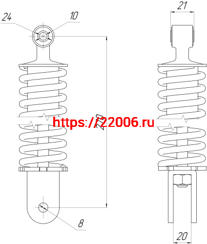 Амортизатор зад. L-270, D1-24, d1-10, H1-21, d2-8, H2-20 FT50QT фото 2