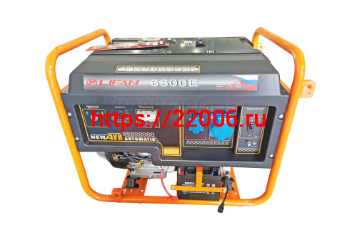 Генератор бенз. "LIFAN" 5GF-4(LF6500Е)(ном.5кВт,макc5,5кВт, 4т.,13л.с.188FD,бак 25л.,электростартер, медн.обм.альтернатора, AVR, жк табло, колеса, АКБ