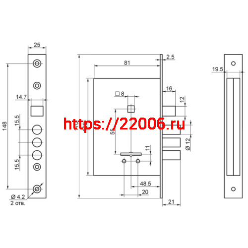 Замок Sam (Сам) врезной сувальдный с защёлкой в комплекте с ручкой ЗВ9-8/13 (черный муар), 3 кл. /76704/ фото 3