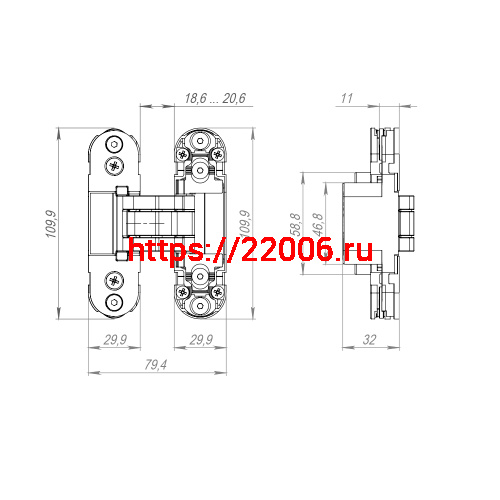 Петля Armadillo (Армадилло) скрытой установки U3D2000.TG FSG/2 флор. золото/2 фото 4