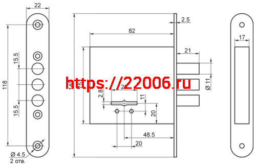 Замок Sam (Сам) врезной сувальдный ЗВ8-4С/15 (без отв. планки), 5 кл. /76604/ фото 2