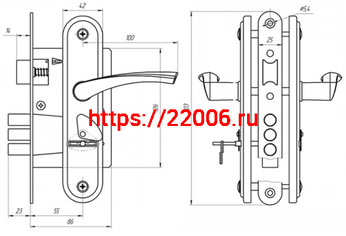 Замок Zenit (Зенит) врезной сувальдный с защёлкой в комплекте с ручкой ЗВ9-4-2 (бронза), 3кл. фото 2
