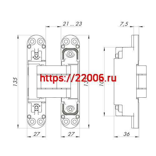 Петля Armadillo (Армадилло) скрытой установки U3D7800.VPG AB бронза TECH фото 4
