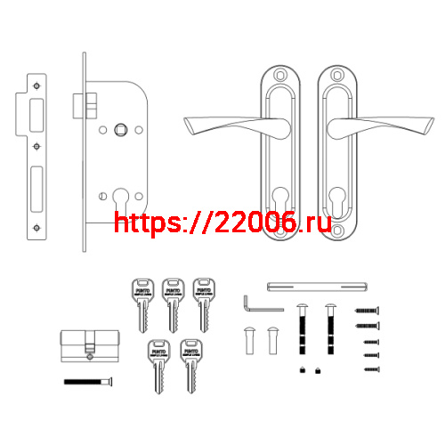 Замок Punto (Пунто) цилиндровый в комплекте с ручкой LOCKSET16.CRONA.4070-1 (KIT P16 4070 CRONA) SN мат.никель фото 4