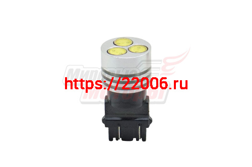 Лампа 12 В P27/7W (3157) W3x16D, 3 светодиода повышенной мощности 1W, без цоколя, белая
