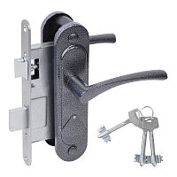 Замок Absolyute (Абсолют) врезной сувальдный с защёлкой в комплекте с ручкой ЗВ9.2-07 (серебро антик), 3 кл.