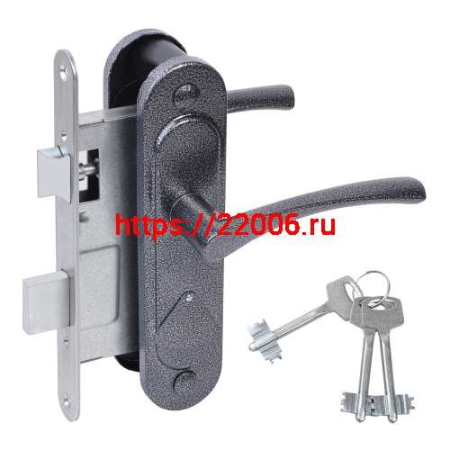 Замок Absolyute (Абсолют) врезной сувальдный с защёлкой в комплекте с ручкой ЗВ9.2-07 (серебро антик), 3 кл.