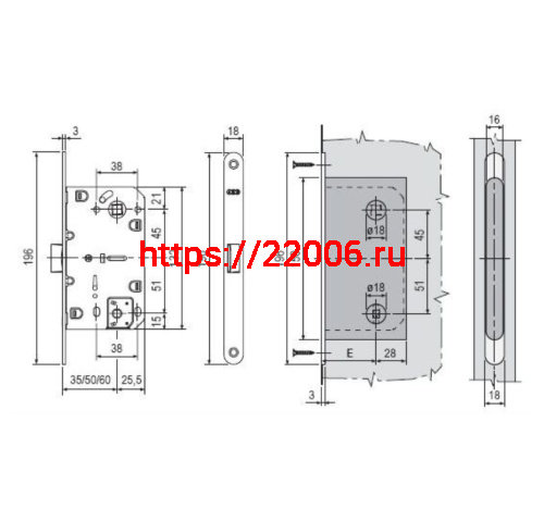 B06102.50.12.567 AGB (АГБ) Защелка врезная WC (ант. бр.) с отв. пл. B02402.05.12 MEDIANA POLARIS фото 4