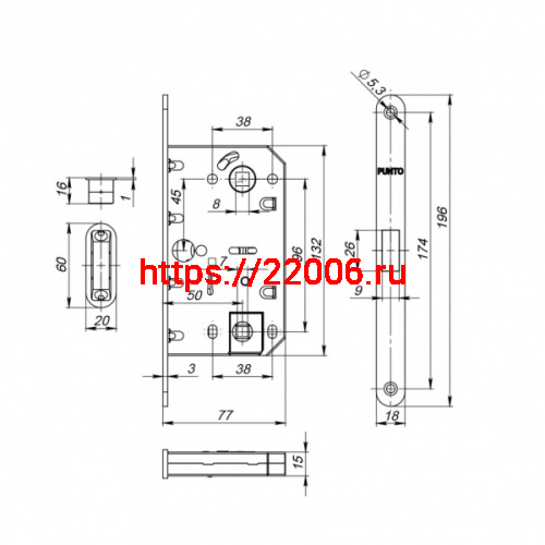 Защелка Punto (Пунто) врезная магнитная ML96WC-50/IND BL-черный, тех.уп. (кратно коробке 30 шт) фото 3