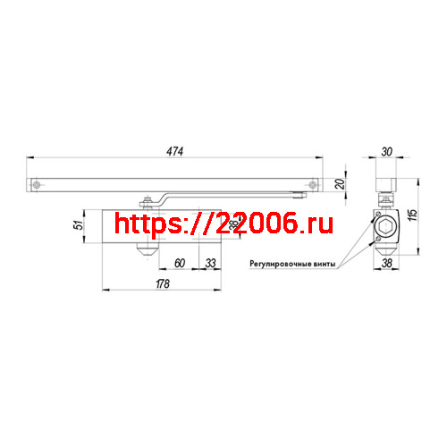 Доводчик Armadillo (Армадилло) дверной со скользящей тягой DCSLIDER85 BL (черный) фото 2